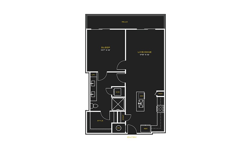1B-A - 1 bedroom floor plan layout with 1 bathroom and 793 square feet
