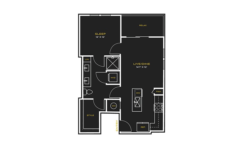 1B-C - 1 bedroom floor plan layout with 1 bathroom and 751 square feet