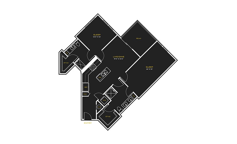 2B-F2 - 2 bedroom floor plan layout with 2 bathrooms and 1270 square feet