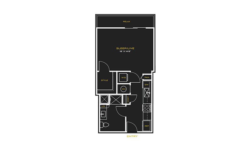STUDIO B - Studio floor plan layout with 1 bathroom and 592 square feet