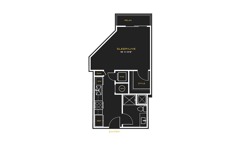 STUDIO C - Studio floor plan layout with 1 bathroom and 504 square feet