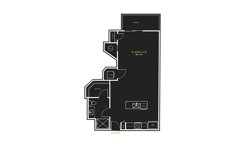 STUDIO E - Studio floor plan layout with 1 bathroom and 678 square feet