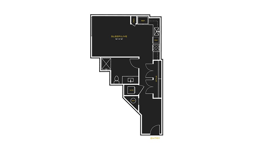 STUDIO F - Studio floor plan layout with 1 bathroom and 529 square feet