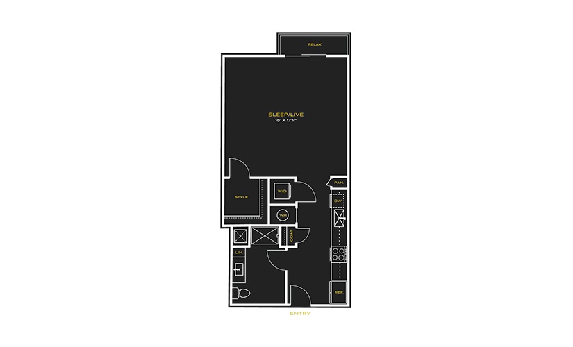 STUDIO G - Studio floor plan layout with 1 bathroom and 664 square feet
