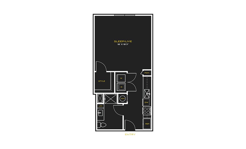 STUDIO G - Type A - Studio floor plan layout with 1 bathroom and 664 square feet