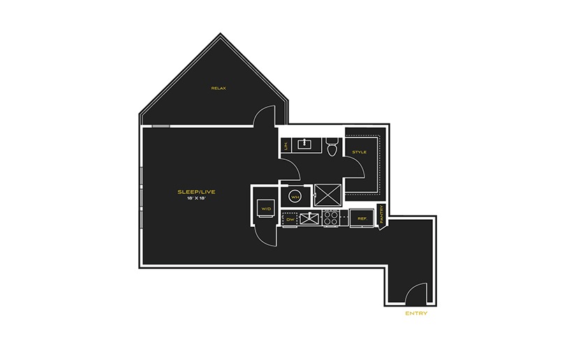STUDIO J - Studio floor plan layout with 1 bathroom and 679 square feet