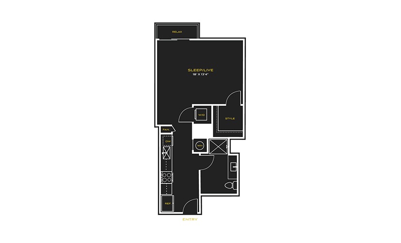 STUDIO K - Studio floor plan layout with 1 bathroom and 666 square feet